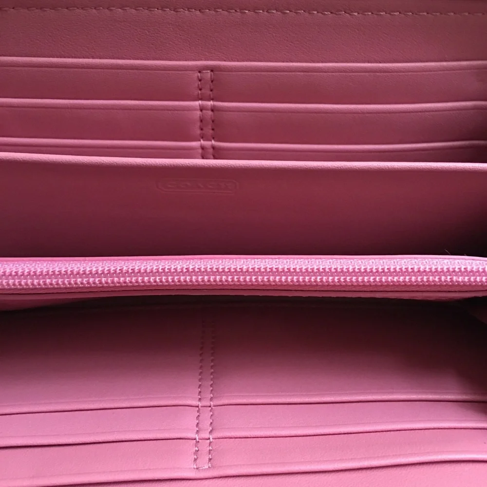 Coach Heritage Accordion Wallet Stripe Signature Tan Pink Monogram Canvas Zip - Picture 8 of 10